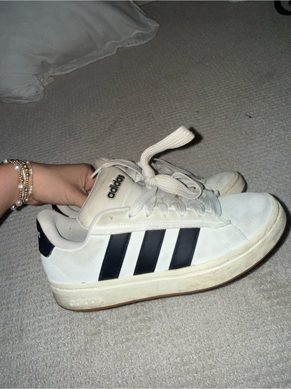 adidas White Sneakers with Black Three-Stripes